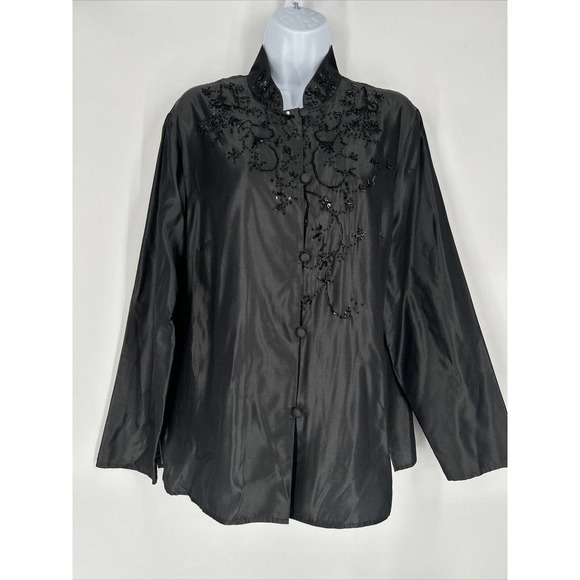 Diane Von Furstenberg Silk Assets‎ Blouse Asian button up Black Embellished Sz M - Picture 1 of 10